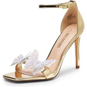 Dream Pairs Women Gold-pat Faux Leather Open Square Toe Stilletos Heels Shoes